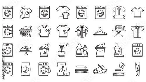 Collection of Laundry and Clothing Care Icons for Design and UI Mockups.