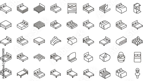 Collection of simple line art chair icons in various angles and styles for design projects.