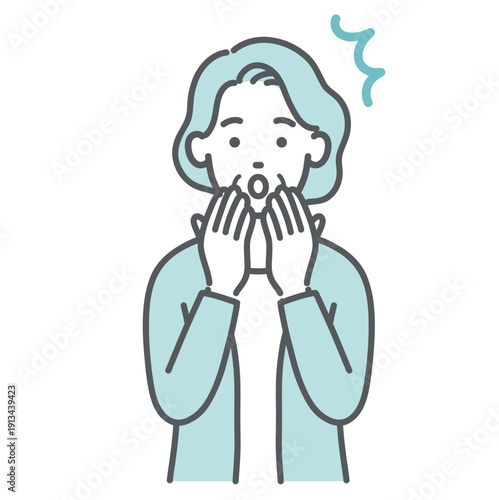 驚く・ショックを受ける高齢女性のイラスト（両手を口に当てる・上半身）