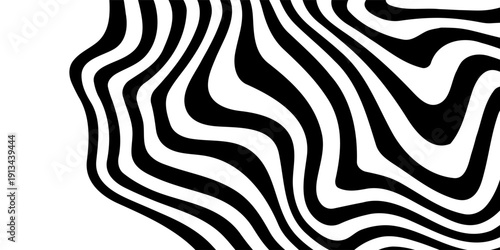 Abstract hypnotic pattern with black-white striped lines. Psychedelic background. Op art, optical illusion. Modern design, graphic texture.