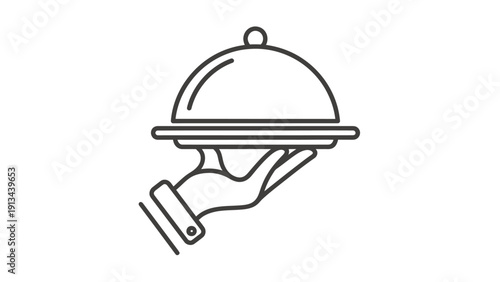 Elegant hand presenting a covered dish on a serving tray.