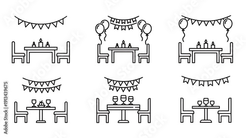 Decorated office desk scenes with bunting celebrating teamwork and collaboration.