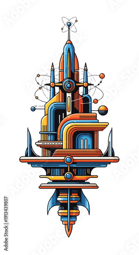 Futuristic Tower with Mechanical Components.