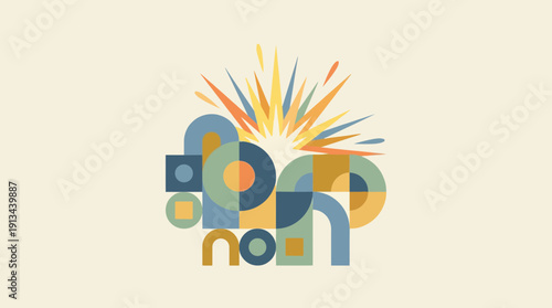 Vibrant geometric shapes exploding with colorful energy