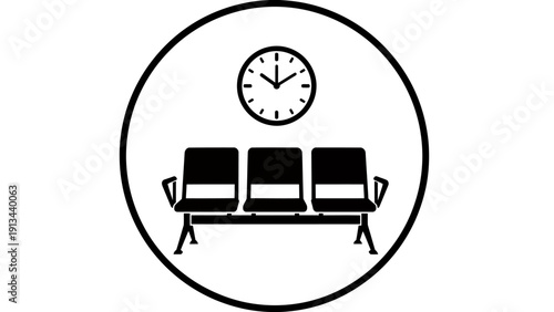 Empty waiting area with chairs and wall clock in a modern interior.