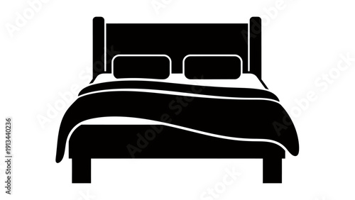 Silhouette of a bed icon representing bedroom furniture and rest for interior design graphics.