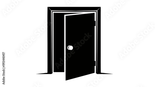 Open doorway with stark black interior and white frame, creating a striking architectural silhouette.