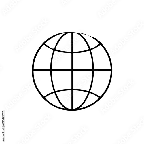 Minimal Thin Black Outline Monoline Vector Icon Of A Globe Grid (World) silhouette