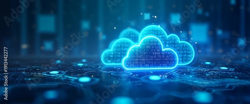 Futuristic digital cloud computing network with glowing data nodes vibrantly pulsating, captured in a cinematic slow pan, amidst an animated, dynamic cyber landscape.