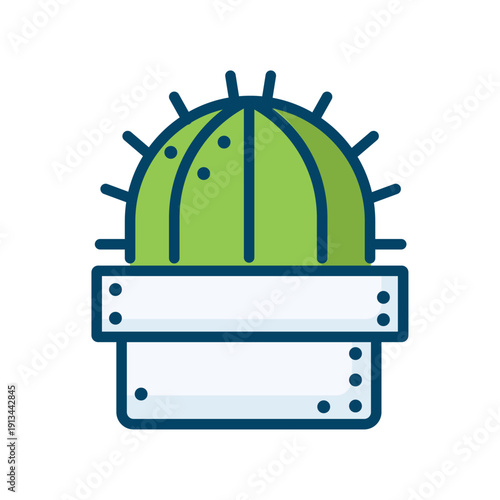Green cactus icon in pot with label vector