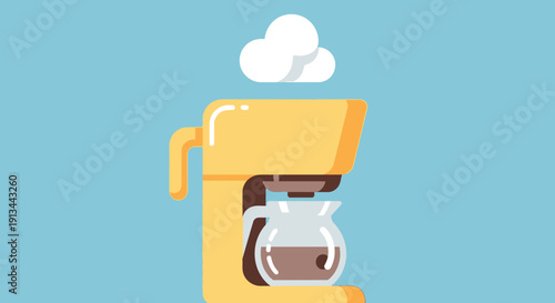Yellow Coffee Maker with Steam and Water.