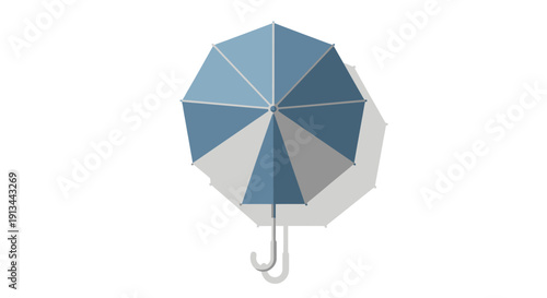 Blue and White Parasol with Handle.