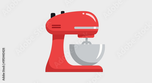 Red Stand Mixer with Stainless Steel Bowl.