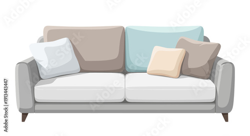 Modern Sofa with Pillows and Cushions.
