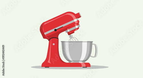 Red Stand Mixer Pouring into Bowl.