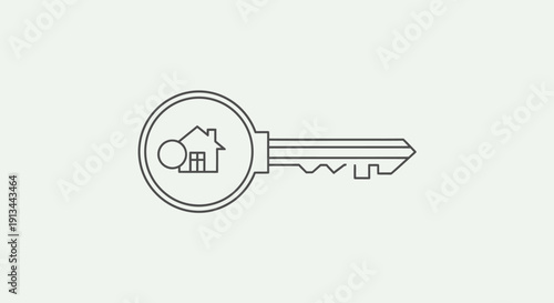 Simple Line Drawing of House Key.