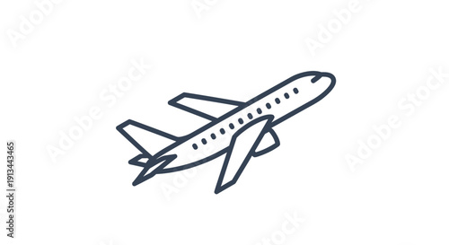 Simple Line Drawing of Airplane in Flight.