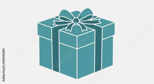 Teal Gift Box with Bow Illustration.
