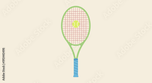 Tennis Racket with Ball on Strings.