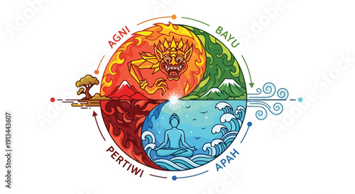 Hindu Elements Circle Symbol Spiritual Representation.
