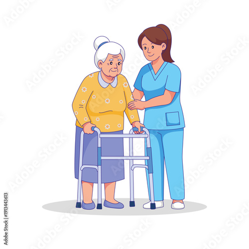 Caregiver assisting elderly lady