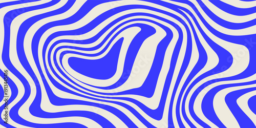 Blue wavy lines abstract background. Trendy psychedelic retro style backdrop. Waves, swirl and twirl pattern. Twisted distorted vector texture. Y2k aesthetic design
