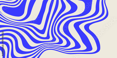 Blue wavy lines abstract background. Trendy psychedelic retro style backdrop. Waves, swirl and twirl pattern. Twisted distorted vector texture. Y2k aesthetic design
