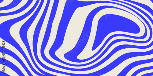 Blue wavy lines abstract background. Trendy psychedelic retro style backdrop. Waves, swirl and twirl pattern. Twisted distorted vector texture. Y2k aesthetic design