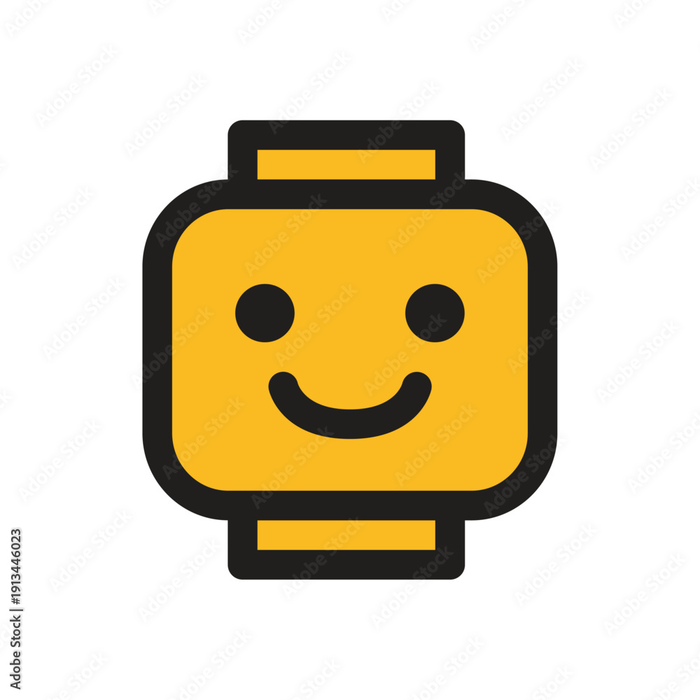 Fototapeta premium Smiling yellow Lego head icon vector