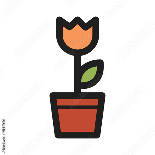 Single vector flower icon in pot