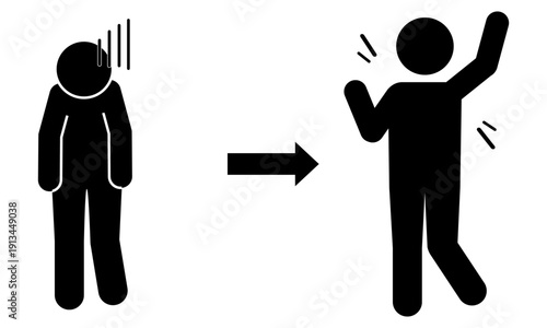 回復して元気になる人のピクトグラム（ビフォーアフター）