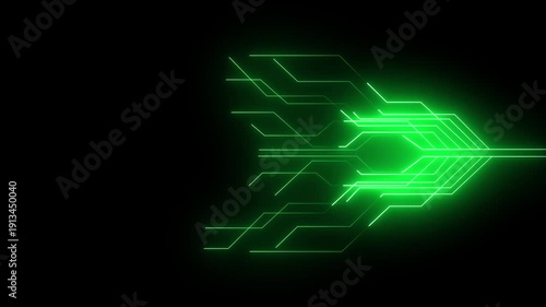 Networking chip icon futuristic neon circuit board animation on black background. Motion graphic digital futuristic technology.