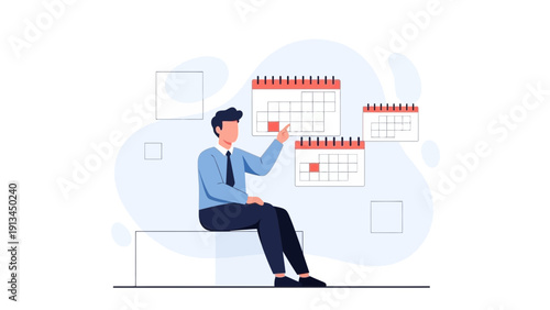 Man Planning Schedule with Calendars: Time Management Concept