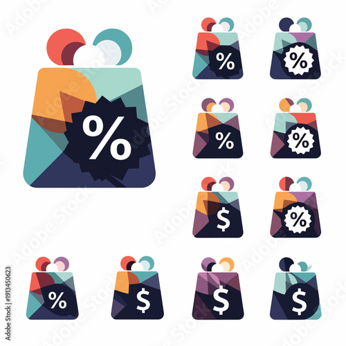 Colorful Shopping Bags with Discount Symbols