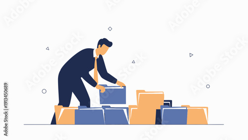 Businessman Organizing Files and Documents in Office