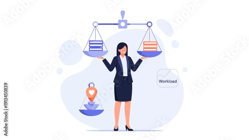 Businesswoman Balancing Workload on Scales, Decision Making, Work-Life Balance