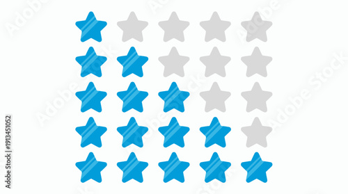 Set of blue five star rating icons with different levels of ranking isolated on white background, concept for customer feedback, service evaluation and quality satisfaction ranking