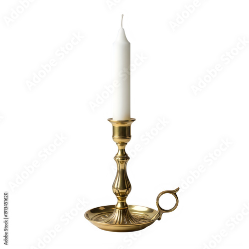 Elegant gold candlestick holder isolated on transparent background