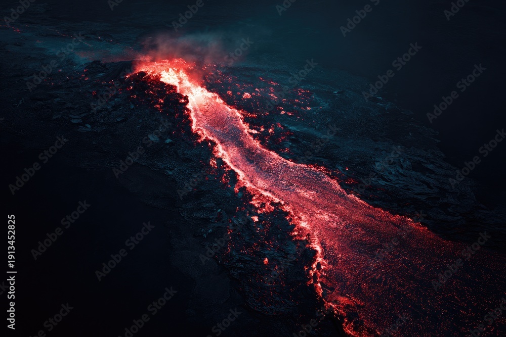 Fototapeta premium A volcanic eruption caused lava to flow down the hillside