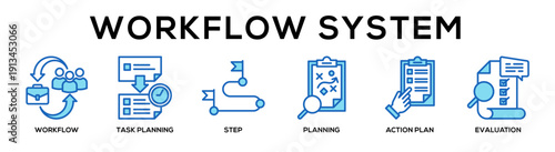 blue - Workflow System web banner icon vector illustration concept for business with icon of Workflow, Task Planning, Step, Planning, Action Plan,.