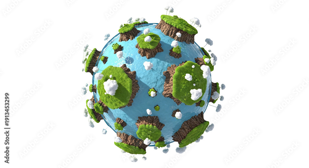 Fototapeta premium Miniature floating islands on a blue planet