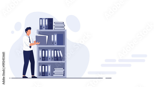 Businessman Organizing Files in Office Shelf