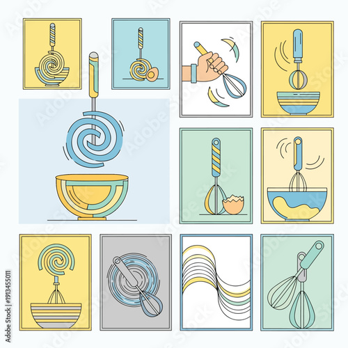 Mixing Whisk Icons Set