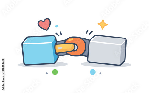 Structural forgiveness and systems designed to tolerate minor misuse or variation without failure, a flexible joint connecting two solid blocks allowing slight misalignment, trust