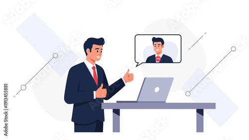 Businessman Thumbs Up Video Call Meeting, Online Communication Concept