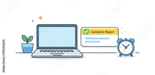Clear daily workflow and focused task execution in a modern professional environment emphasizing simplicity and effectiveness, a clean desk scene with a laptop paired with a single