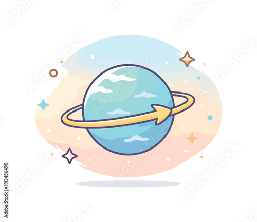 Maintaining inner direction and identity while surroundings slowly transform framed as cosmic continuity, a planet moving steadily forward as the background gradient subtly shifts