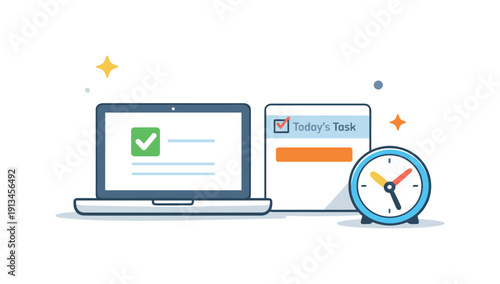 Focused task execution and daily productivity in a modern professional routine emphasizing efficiency and simplicity, a minimal desk scene with a laptop paired with a single task