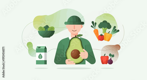 Healthy Eating and Lifestyle Person with Avocado and Fresh Vegetables