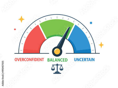 Calibration of confidence and avoiding overprecision in judgments, a dial with a clearly marked safe middle zone expressing balance, realism, and measured self-assurance.